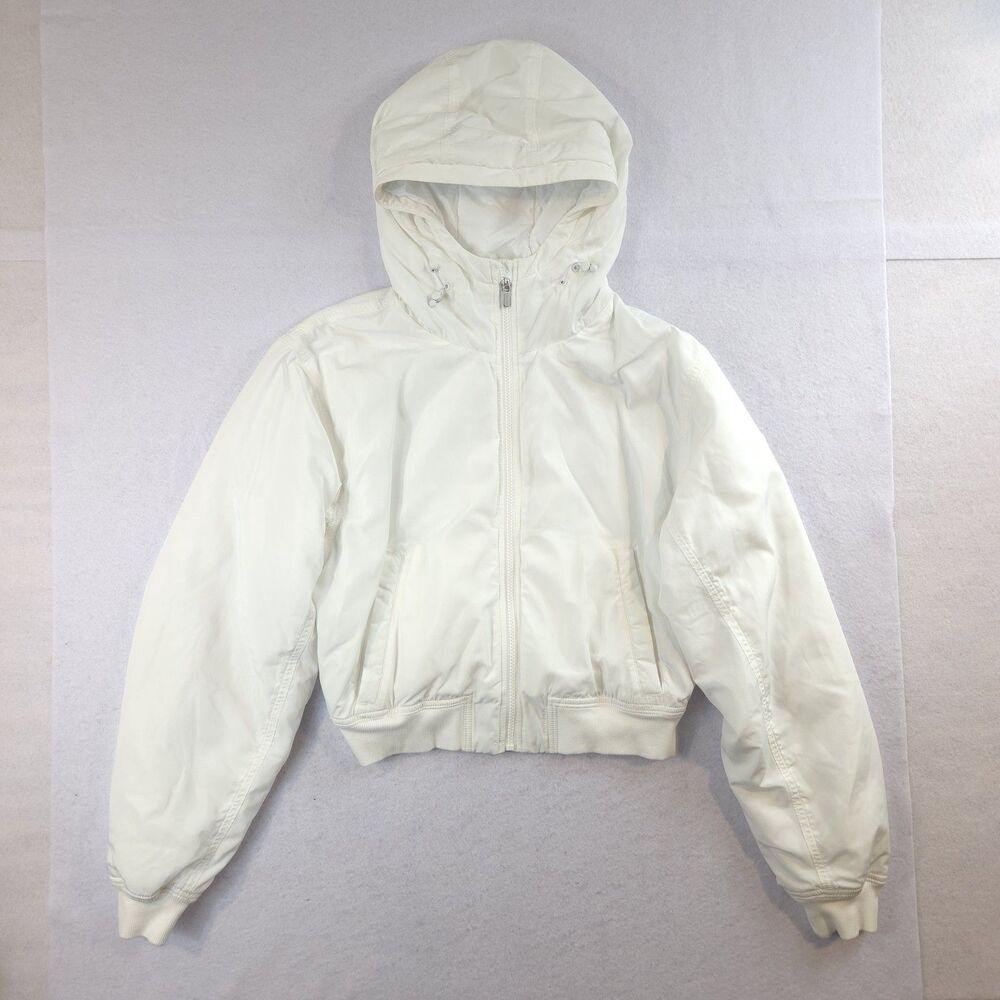 Athleta Hooded Crop Bomber Jacket White M Preppy Gorp Outdoors